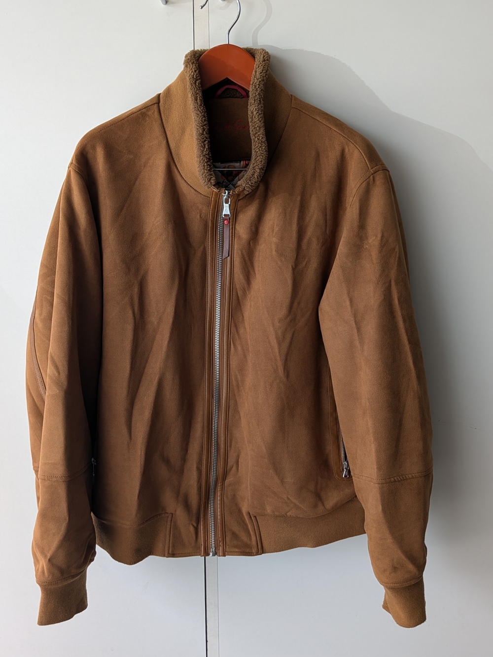 Robert Graham Men's Tan/Brown Bomber Jacket with Sherpa Trim